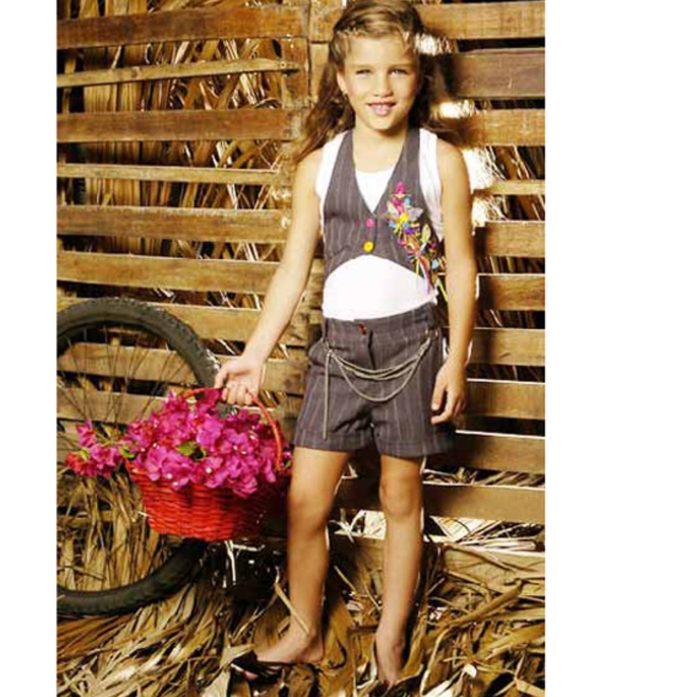 Girls Fun 3 pc Summer Short Vest White Shirt Set